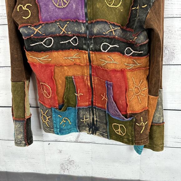 Rising International Sweatshirt Womens Medium Zip Artisan Patchwork South West - Picture 3 of 12